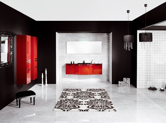 parlak-kırmızı-dolaplar-siyyah-beyaz-desenli-halı-siyah-duvarlar-modern-banyo-örneği.jpg